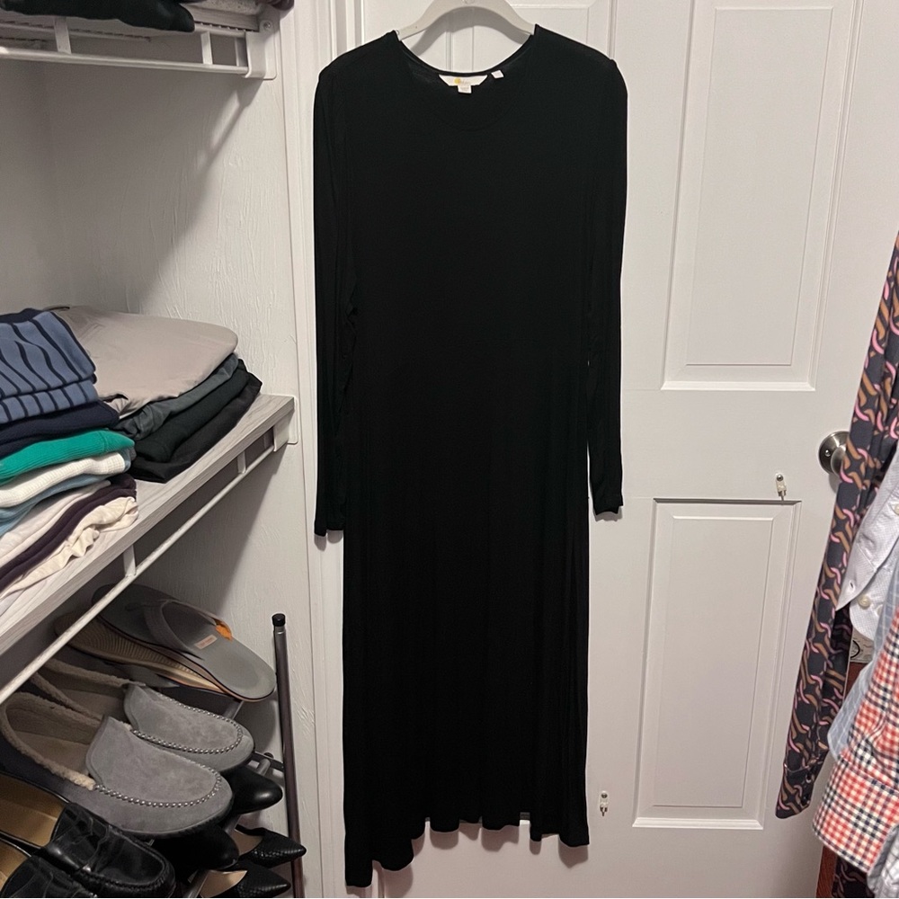 Boden Crew Neck Jersey Midi Dress in Black, Size 12
